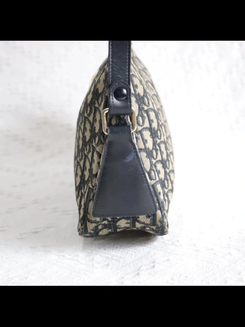 Dior Navy and Beige Monogram Shoulder Bag with Gold Accent